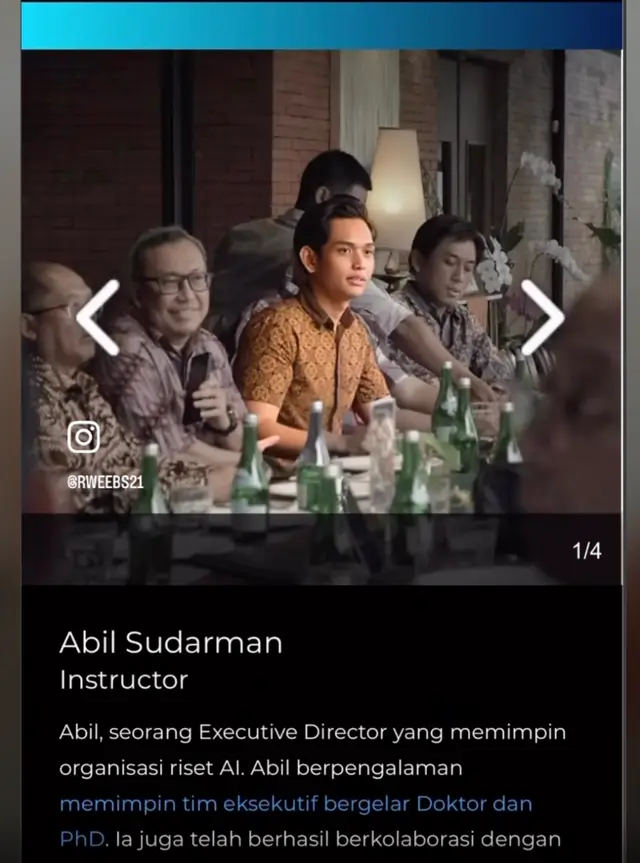 Kartu Abil Sudarman, Instructor, yang menyebut Executive Director dan tim eksekutif bergelar Doktor dan PhD